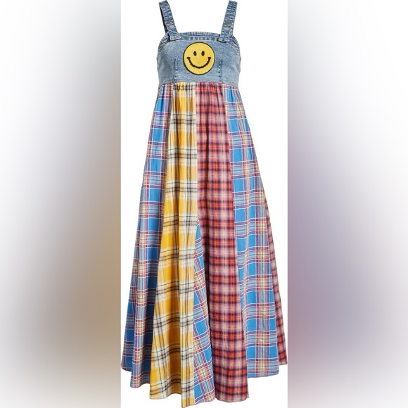 Dressed in Lala Walking On Sunshine Overall Dress NWT Size XL Plaid Panel Denim - Picture 4 of 15
